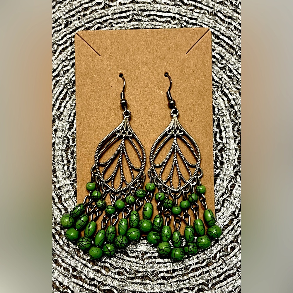 Silver and Green Dangle Earrings
